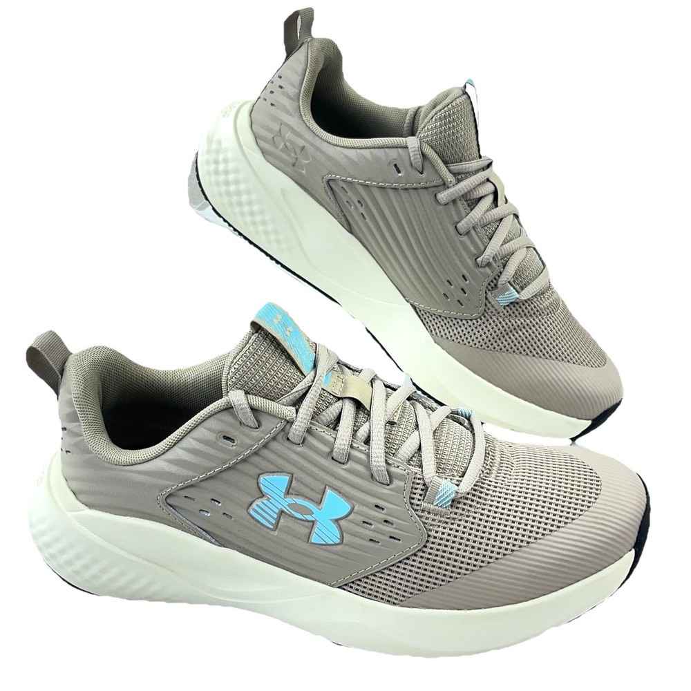 Under Armour Charged Assert Women 8.5‎ Tan Blue Shoes Walking Runing